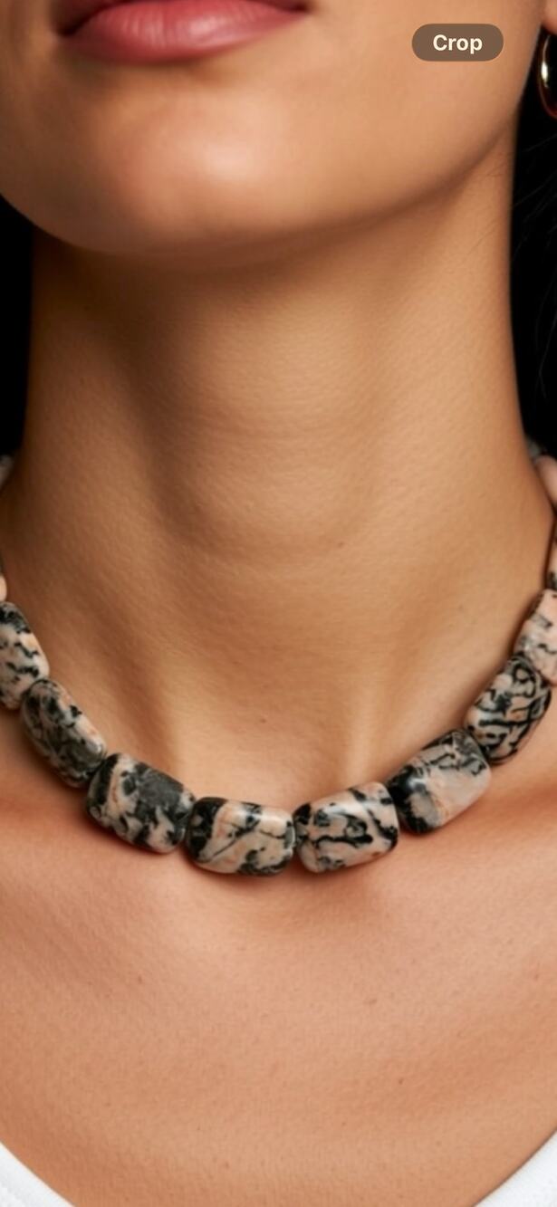 Rhodonite Chunky Stone Choker 14 Inch Pink Black 60g Statement